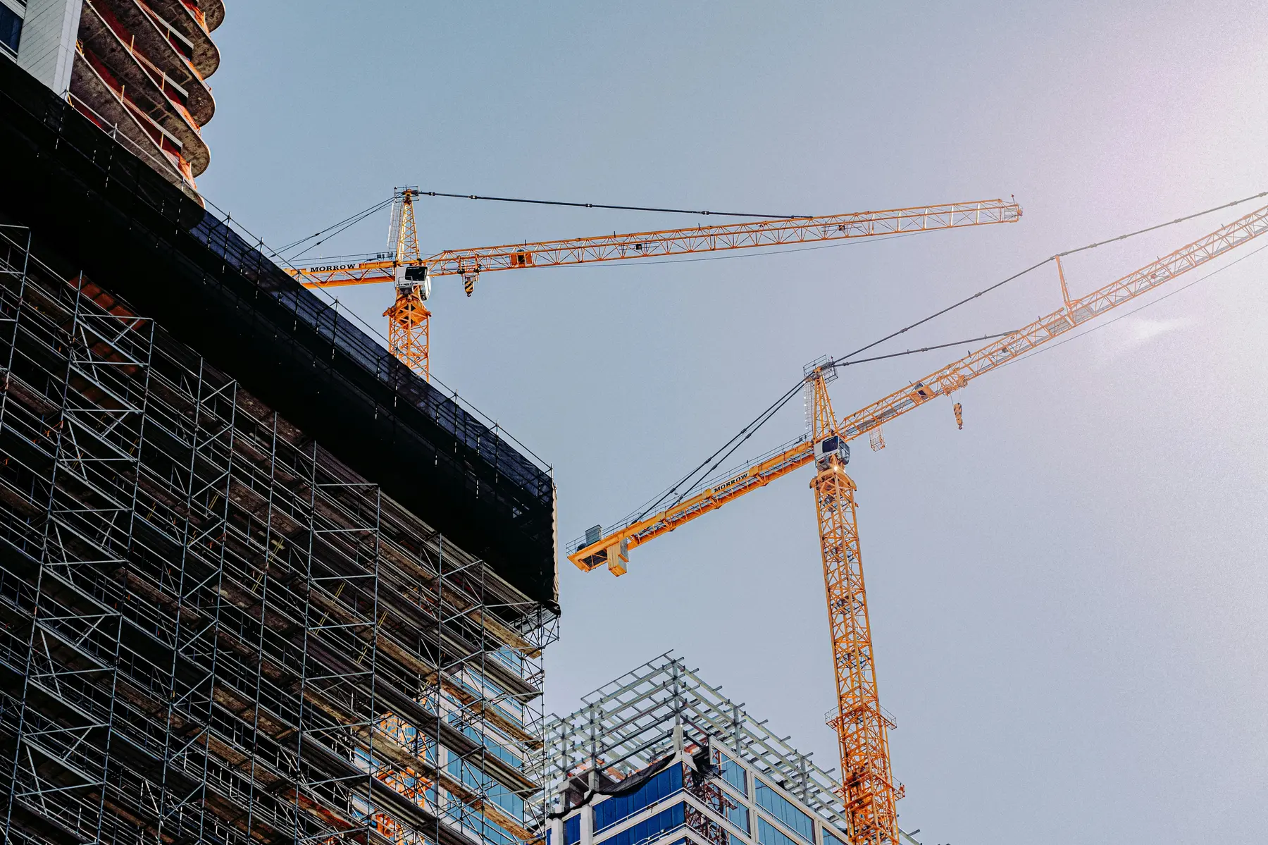 Yellow crane and active construction site, Los Angeles