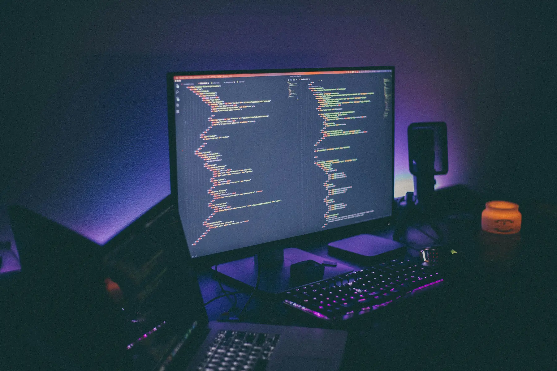 Dark office with monitor glow, corporate intelligence surveillance environment