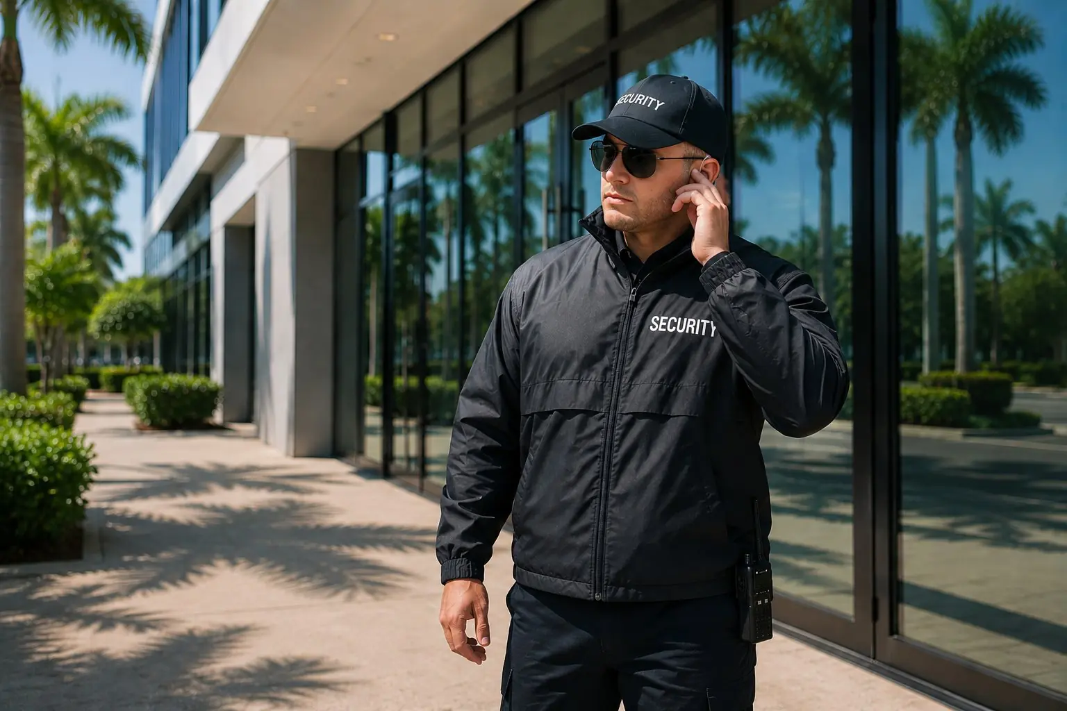 Security guard patrolling commercial property in Florida