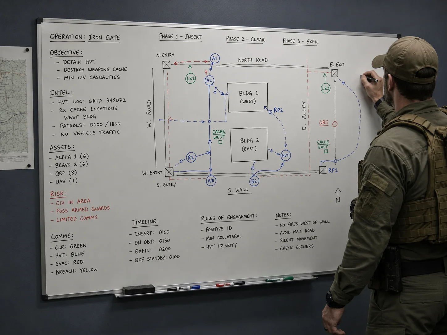 Security planning session at whiteboard
