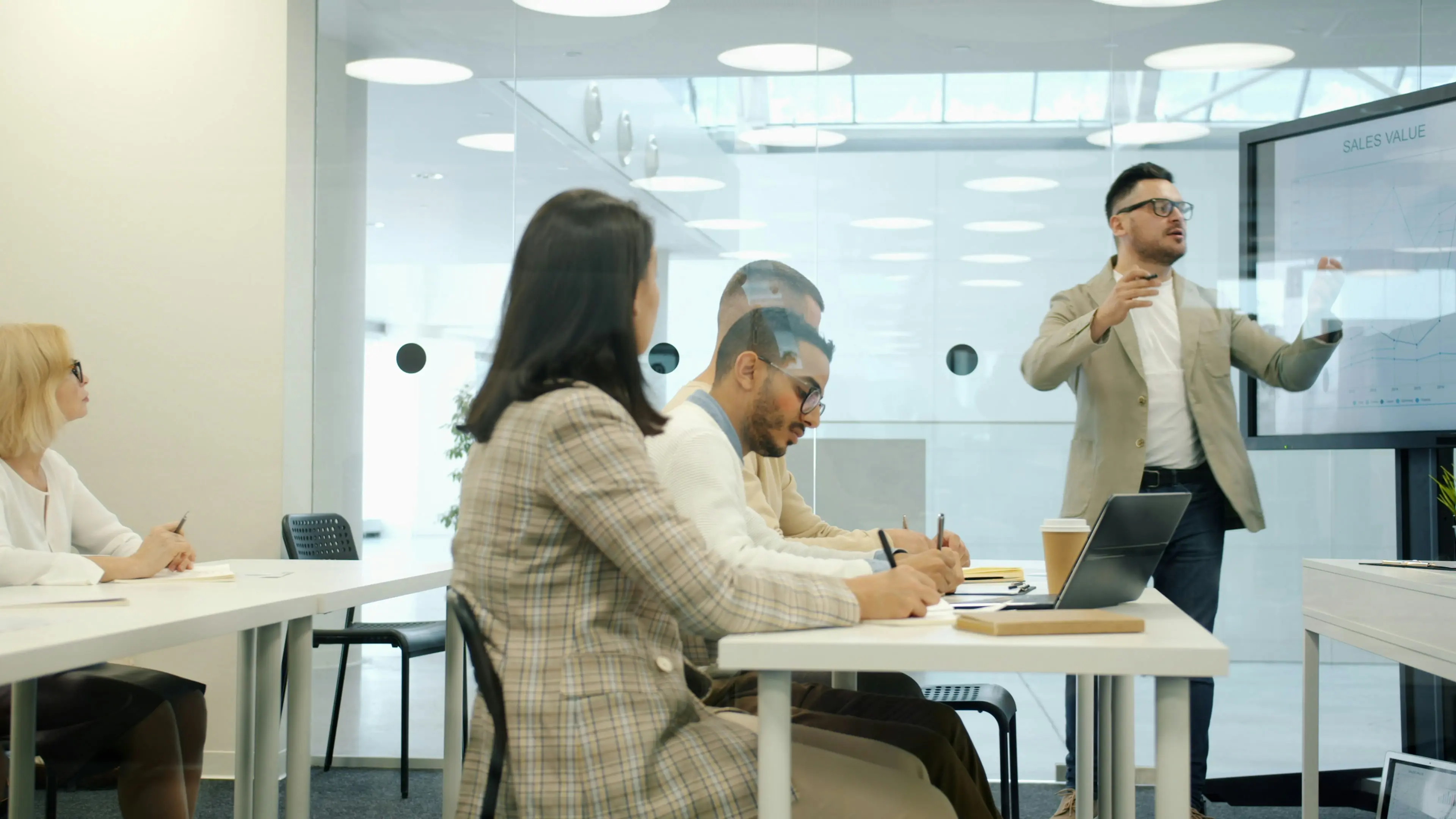 Professional training presentation in corporate boardroom