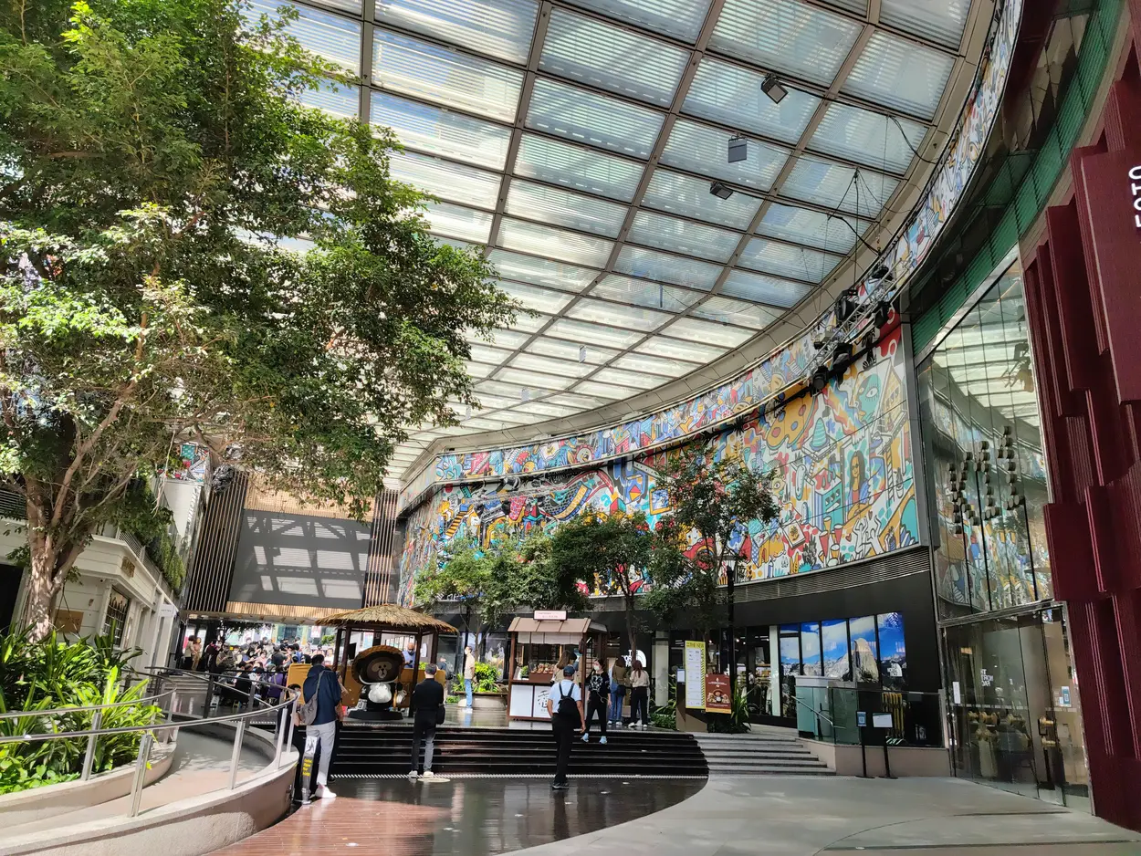 Modern shopping mall entrance